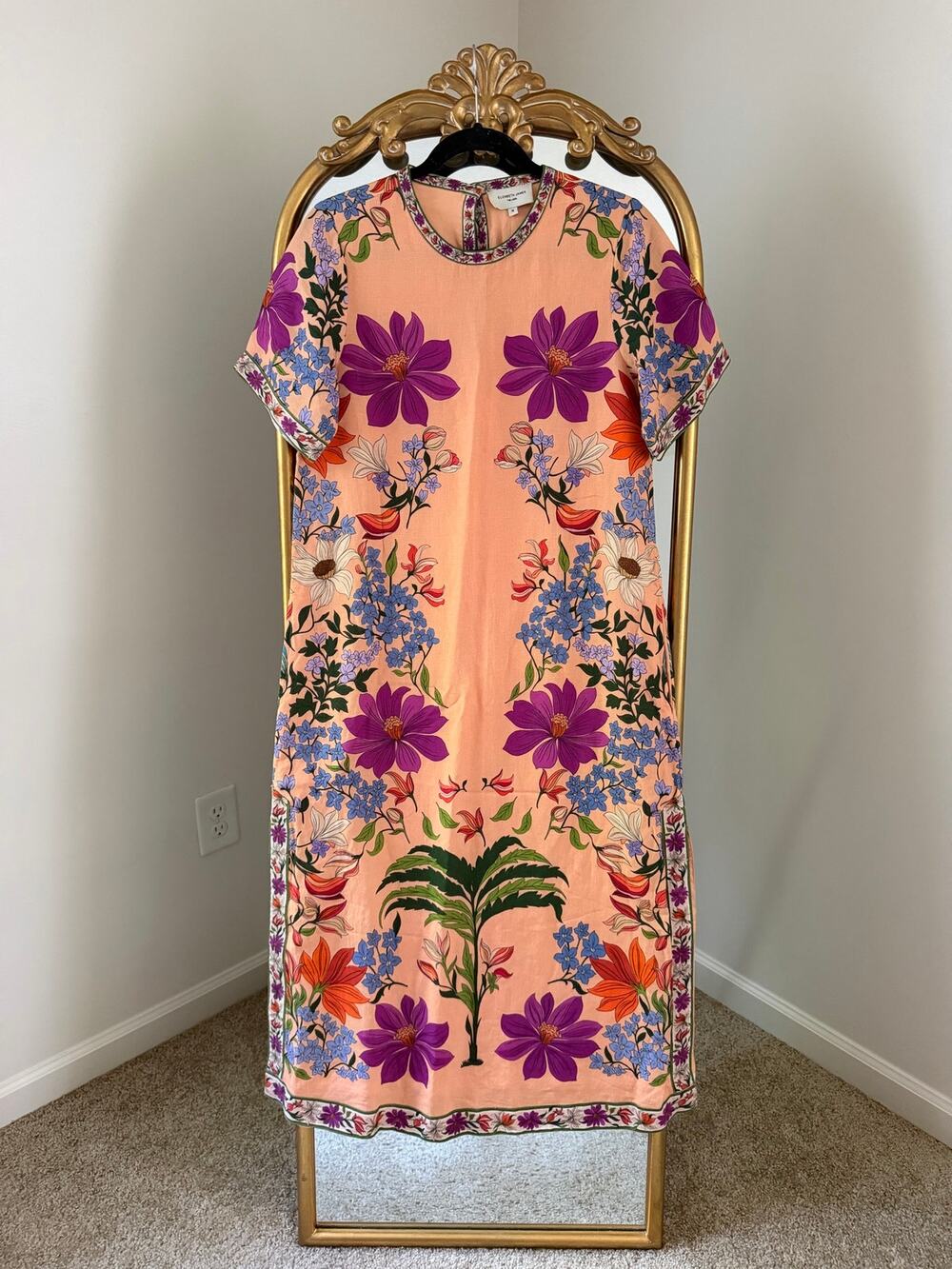 RARE Elizabeth James The Label Tess Midi Peach Floral Dress - Picture 1 of 10